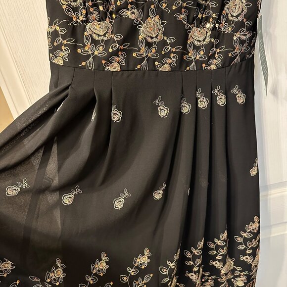 Coldwater Creek NWT 10 Black Metallic Embroidered Sequin Floral Fit Flare Dress - Picture 8 of 10